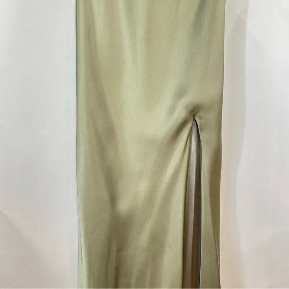Revelry Steph Silver Sage Satin Front Slit Bow Back Long Dress Size 0 Prom Party - Picture 8 of 13
